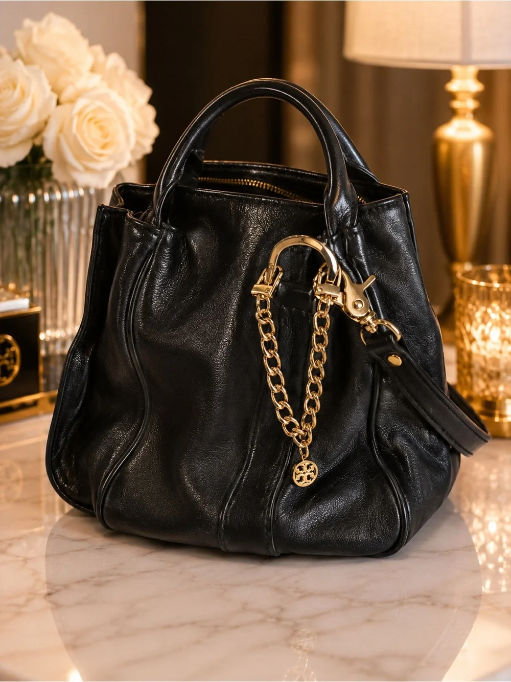 SOLD!! Tory Burch Daria Top Handle Satchel Black Leather Bag
